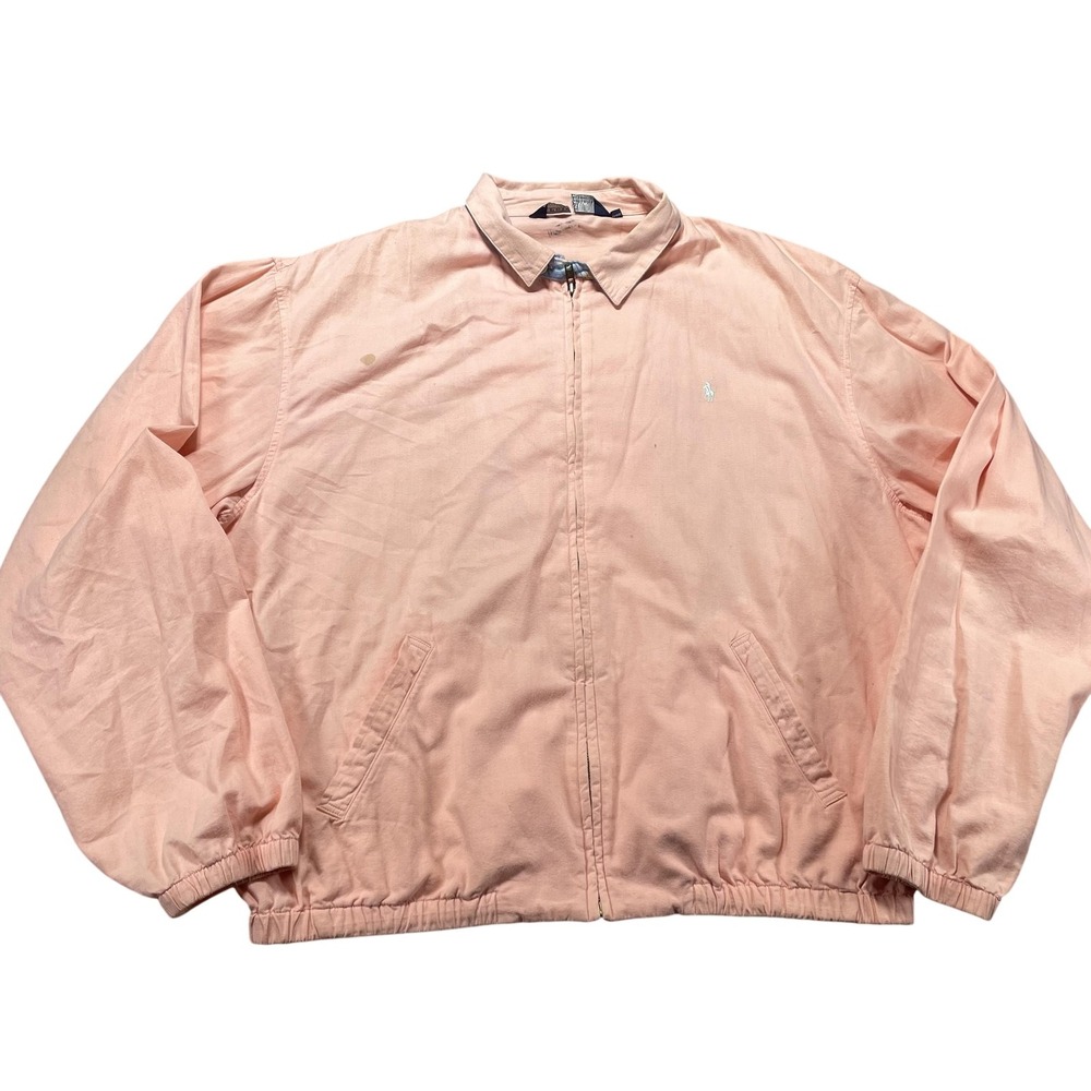 Vintage Polo Ralph Lauren Jacket Mens XL Pink Canvas Windbreaker Zip Logo Flaws